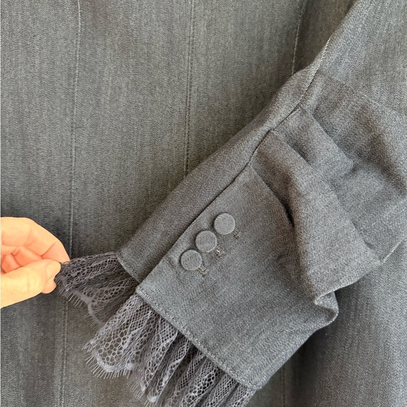 Cinq a Sept tous les jours Dark Blue Denim Blazer with Lace Trim - Picture 6 of 7